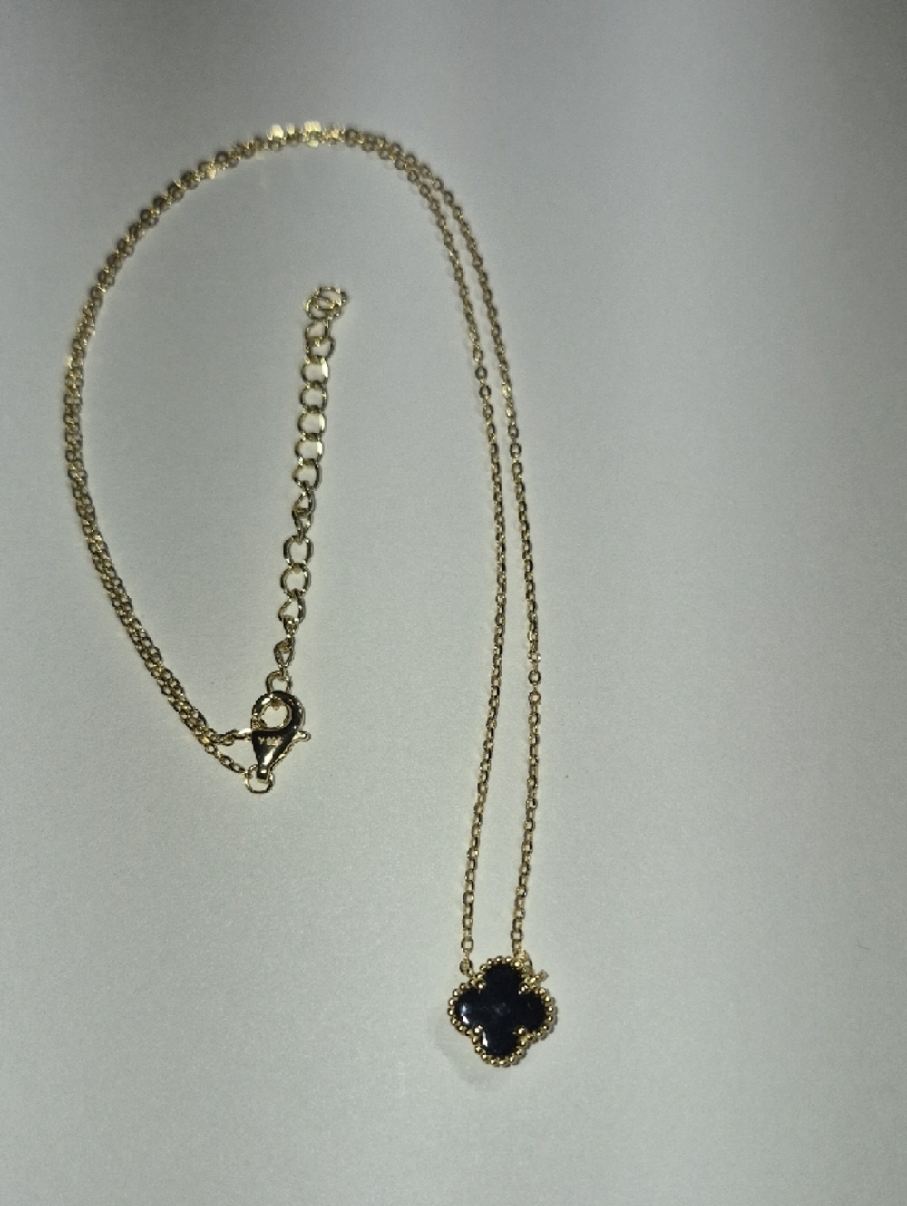 Gold Black Clover Pendant Necklace and Stud Earrings Set - Picture 2 of 4